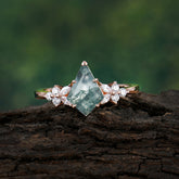 Blossom Kite Cut 2 Carat Moss Agate Ring Nature Inspired Cluster Leaf Ring